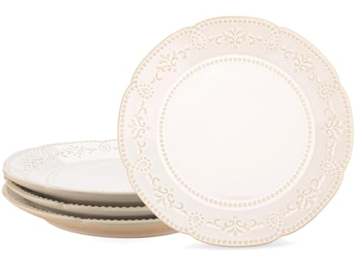 AmiCera Set di 4 piatti da 15,5 cm, piatti piani piccoli, 15,5 cm, motivo floreale, piatti piani bianchi per piccoli pasti, piatti in ceramica per bambini, adatti per dessert, lavastoviglie e