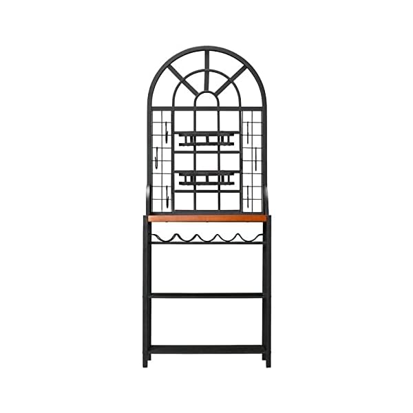 Farmhouse 3 Tier Steel Wood Top Utility Hooks Kitchen Baker's Wine Rack