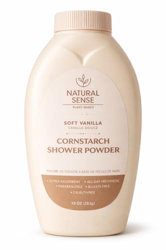 Natural Sense Shower Powder SOFT VANILLA (vanille douce) Plant-Based Cornstarch Dusting Powder - 10 Ounce - Pack-1