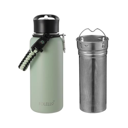 FOLELLO 1 Litre Detox Water Bottle Vacuum Insulated Fitness Bottl...