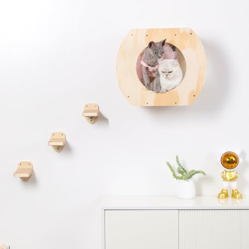 Estantería de pared para gatos 3 pasos con cama cubierta de felpa miniatura 5