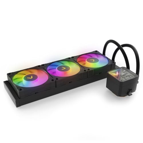 Valkyrie V360 Lite AIO CPU Liquid Cooler, Black, 360mm, RGB LEDs, FDB 120mm Fans 2150RPM, 2800RPM Pump, Fits AMD AM5/AM4, Intel LGA 1851, AMD Ryzen 9800x3D, 7800x3D, Intel Core Ultra 245K, 265K, 285K
