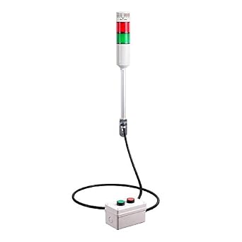 ATEPR-10-RG-Z, Andon Light, Remote Push Button Control Box, w/10ft Cable, 9.45" Pole w/L Bracket, Red Flashing & Buzzer, Green Steady, Adjustable 10-100dB Buzzer, 110VAC, 6ft Power Cord