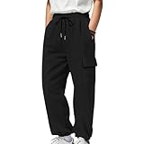Mens Waffle Cargo Joggers Casual Stretch Textured Lightweight Loose Fit Elastic Waist Drawstring Workout Trousers Early Fall Fashion 2025 Running Clothes 01# Black Large