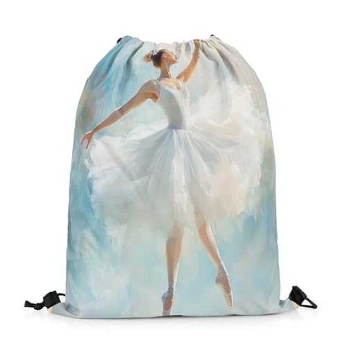 Image of jejeloiu Vintage Ballet Drawstring Backpack 13x15.7inch Ballerina Waterproof Gym Drawstring Bags Blue Ballet Dancer Sports String Backpack Beach Swim Travel Bag Sackpack