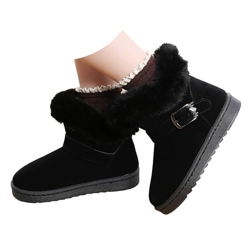 Kids Snow Boots for Boys Girls Warm Waterproof Winter Booties with Cozy Faux Fur Lining Non-Slip Ankle Boots for Toddler Big Kids Fleece Collar Outdoor Cold Weather Walking Shoes with Fashion Buckle
