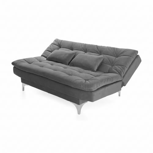 Image of INNOWIN Avantha Sofa Cum Bed 3 Seater Velvet Fabric with Two Cushions Perfect for Home Living Room Office and Guests (Grey)