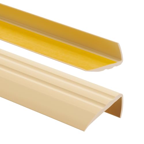 Profilo per bordi scale 50mmx25mm, 110 cm - Profilo angolare in PVC autoadesivo, Paraspigolo - Strisce antiscivolo per gradini - Cremoso