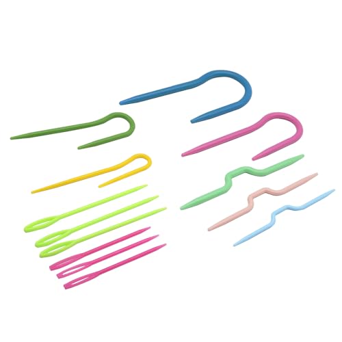 Image of FDXGYH 14 Pcs U Shape Multicolor Bent Cable Stitch Holder Needles Plastic Twist Curved and Straight Hand Knit Knitting Needles