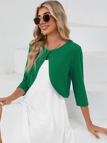 Image of Heymoments Women's 3 /4 Sleeve Casual Shrugs Lightweight Open Front Cropped Cardigan for Dresses
