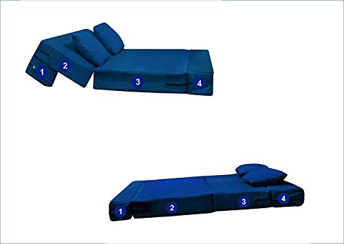 Image of PUM PUM 2-Seater Sofa Cum Bed | EPE Foam Foldable Couch with Velvet Fabric & Washable Cover | Convertible Sofa Bed for Home, Living Room & Office Guests | 3 x 6 Ft (Navy Blue)