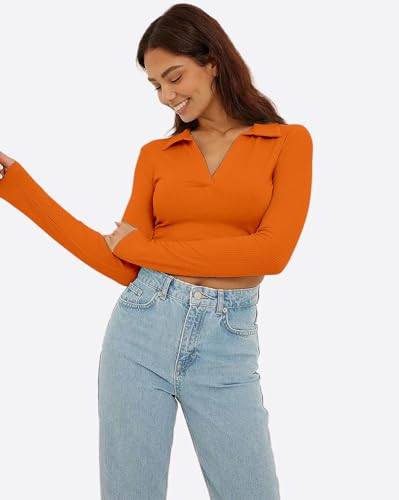 Image of AUSK Women's Regular Fit Crop top Full Sleeves Polo Neck