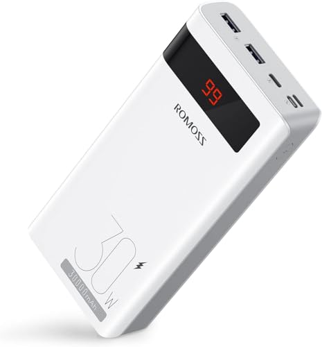ROMOSS Sense8 PS Pro 30000mAh Power Bank, PD 30W Fast Charging Portable Charger with USB-C Input/Output, 3 Outputs & 3 Inputs for Smartphones, Tablets, Drones, Smartwatch, with LED Digital Display