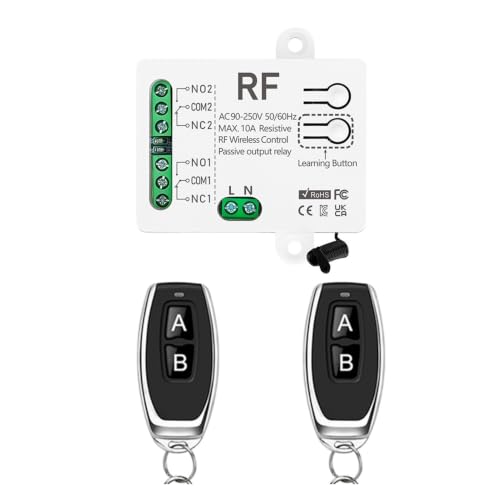 Interruptor de relé inalámbrico de 433MHz AC110-220V con receptor de 2 canales y 2 mandos