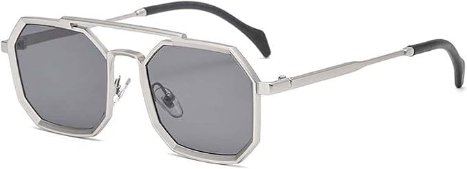 Packard Trendy - Hexagon Unisex Sunglasses - Handbrushed Aluminium Finish-image-3