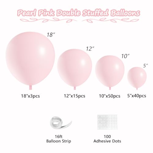 Image of 108Pcs Double Stuffed Light Pink Balloon Garland Arch Kit