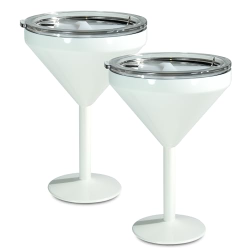 AGH 2 Pack Stainless Steel Martini Tumbler with Lid, 10oz Insulated Margarita Tumbler, Double Wall Cocktail Tumbler Wine Glasses for Party, Vacation, Picnic, Pool, Beach & Patio (Beige)