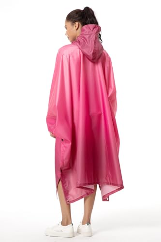 NUUR Regenponcho Damen Herren Unisex Regencape Regenmantel Regenjacke Festival Wasserdicht Hiking Cycling Outdoor 3in1 Mehrzweck Wiederverwendbar Rain Poncho mit Kapuze Gradient Rosa