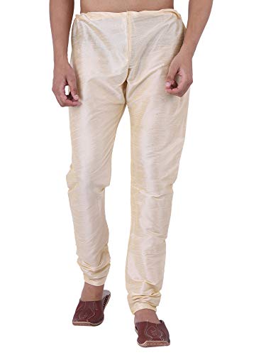 Image of HUZUR Men Pyjama,Churidar,Bottom wear,Silk Blend,Regular Fit,Wedding,Party,Festival,Family Funcation,White,Gold,Pajama
