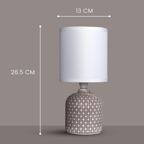Image of MAGIK Moroccan Mist Decorative Table Lamp (Taupe) | Concrete Base with Off-White Fabric Shade | Includes 5W LED Bulb | E14 Holder | Elegant Ambient Lighting for Bedroom, Living Room & Study