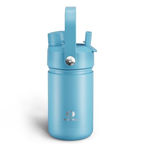 Image of Kids Insulated Water Bottle with Straw - 12oz Stainless Steel Water Bottle with Dual Spouts, Leak-Proof, BPA-Free, Double Wall Vacuum Keeps Cold for 24 Hours for Sports, Travel, School (Pewter Blue)