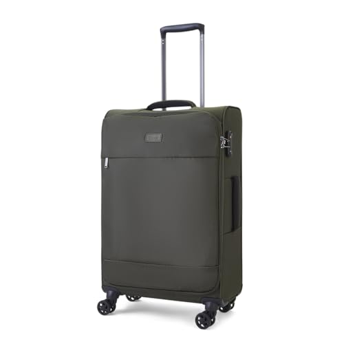 Rock Paris Medium Soft Shell Hold Suitcase in Olive Green - 360 Swivel-Wheels, Versatile & Stylish Design, Telescopic Handle & TSA Combination Lock - 71 x 41 x 26 cm 2.3KG
