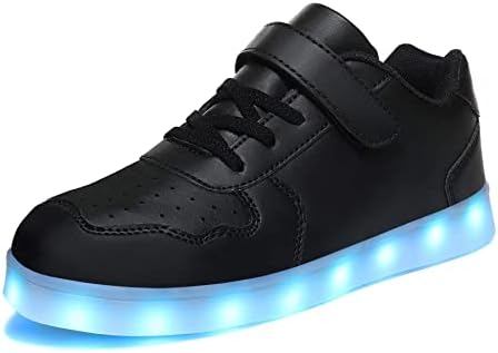 Wooowyet Kids LED Sneakers for Boys Hook&Loop Low Light Up Shoes LED Girls USB Recharging