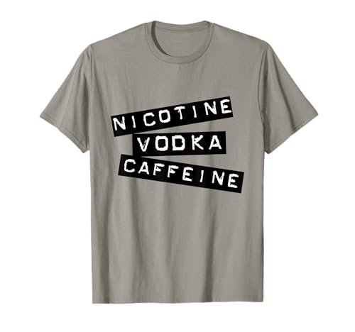 Maglietta con scritta "Nicotine Vodka Caffeina" Maglietta