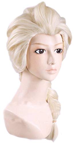 Cream Color French Braid Wig for Frozen Elsa Cosplay and 1 Hair Net, Women's Costume Play Wigs, Better More Breathable Rose Inner Mesh, for Party, Daily, Fun; F3AS