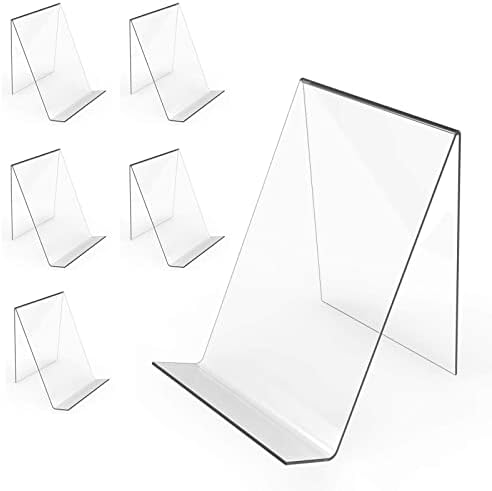 Boloyo Acrylic Book Stand Without Ledge ,6PC Clear Acrylic Display Easel, Transparent Tablet Holder for Displaying Pictures,Books,Music Sheets,Notebooks, Artworks, CDs, etc.