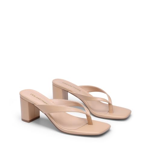 DREAM PAIRS Women's Chunky Low Heel Thong Sandals,Nude,7.5 by DREAM PAIRS - Used condition - Image 4