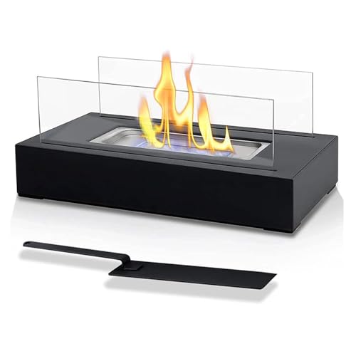 Luocute Brasero de Mesa para Interiores, Brasero Portátil con Llamas Danzantes y Calor de 2000 BTU, Diseño Moderno con Base de Acero Robusta, para Uso en Interiores y Exteriores (Black)