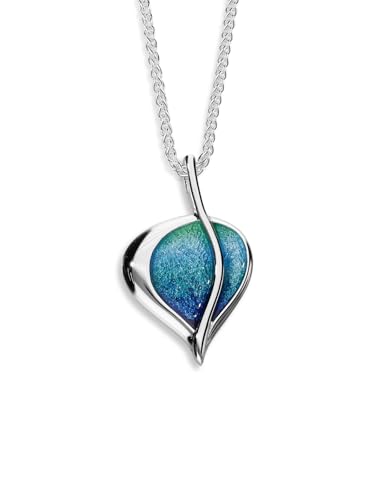 Image of ORTAK 925 Sterling Silver Handmade Pendant Necklace | Intricate Silhouette Design | Leah Spring Leaf Collection | Hand Enamel In Aquamarine colourways | Fine Jewellery Made in Scotland