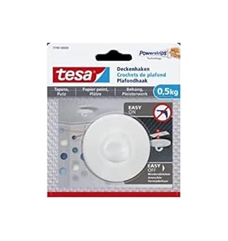 tesa Deckenhaken Tapeten und Putz - Selbstklebender Haken - Ideal Zur Befestigung Von Deko-Objekten - Spurlos Abl&oumlsbar Weis