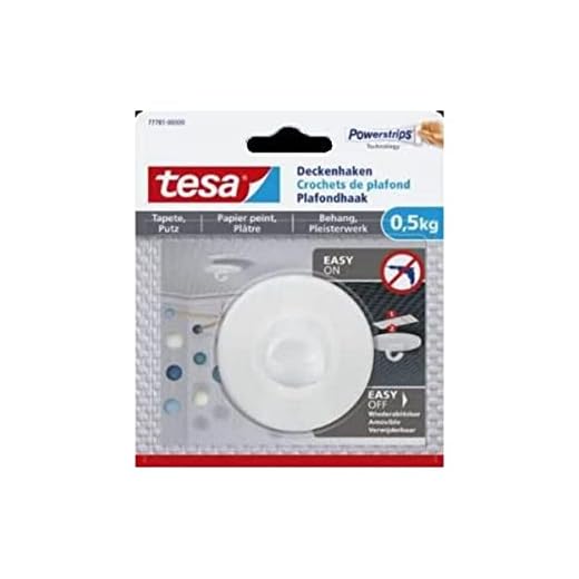 tesa Deckenhaken Tapeten & Putz - selbstklebender Haken - ideal zur Befestigung von Deko-Objekten - hält bis zu 0,5kg/Haken - spurlos ablösbar