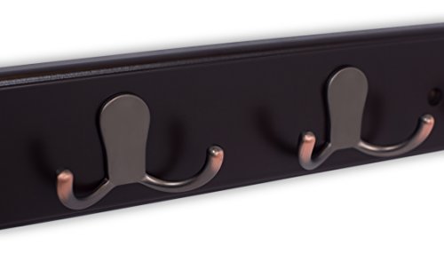 Birdrock Home Dual Hook Coat And Hat Rack - 4 Dual Hooks - 17 Inches - Wall Mount - Decorative Home Storage - Entryway Foyer Hallway Bathroom Bedroom Rail - Oil Rubbed Bronze Hooks - Dark Brown Pine B #TOP6