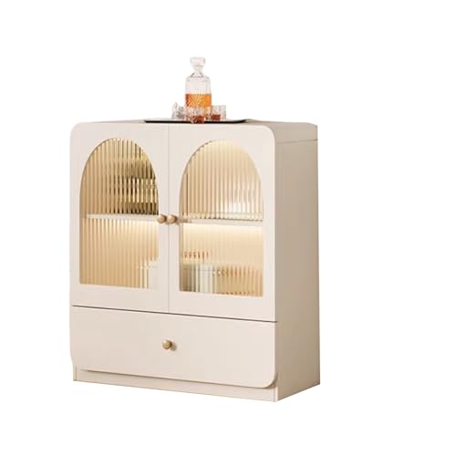 Aparador, Gabinete de Almacenamiento Curvo Vintage Diseño Modular con Cajones Vitrina for Sala de Estar/Estudio Nogal/Blanco Crema Estilo Versátil(White,H-163CM_L-60)