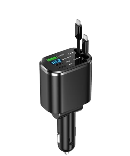 105W Caricabatteria Auto 5-in-1 con Cavo USB-C Retrattile | Ricarica Rapida per iPhone 16 Pro Max/16 Pro/16 | Accessori Auto Universali | Compatibile con Samsung, Tablet, GPS | Ideale per Auto 12V/24V