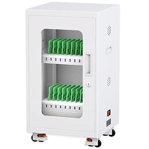 Rechargeable 20-Bay Mobile Phone Charging Station Cart - Locking Laptop &amp; Tablet Organizer for Office, Classroom, Gym - Portable Storage Solution (Silver)