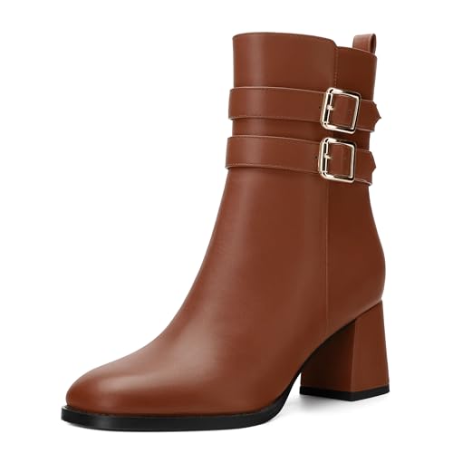 Womens Chunky High Heel Boots - Zip Up, Square Toe, Ankle Booties,Simple Classic Mid Heel Shoes for Women2.5in