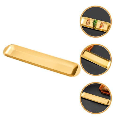 Bandeja para sushi grande rectangular de acero inoxidable dorado miniatura 7