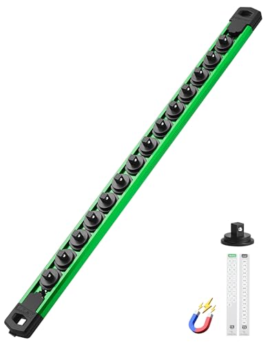 Image of ALOANES Magnetic Socket Organizer Set, 1 /4-Inch Drive Heavy Duty Aluminum Socket Rail Organizer, 360 Swivel Clips Socket Holder Kit for Toolbox Drawer Fit 1 /4-Inch x 14 Clips (Green, 1PC)