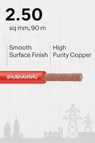 Image of 2.50 SQMM PVC Insulated Pure Copper Wire | Single Core Flexible Electric Cable | ISI Certified | 90 Meters | Red
