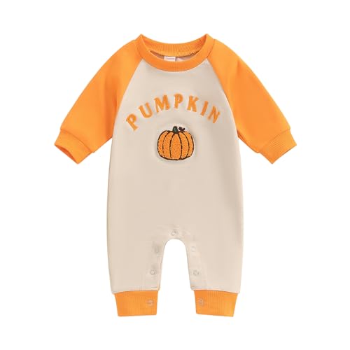 Image of MoZiKQin Baby Halloween Outfit Boy Girl Pumpkin Patch Romper Jumpsuit Long Sleeve Playsuit Newborn Fall Winter Clothes