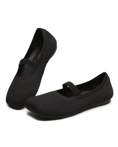 Women's Wide Toe Box Flats Shoes Knit Mary Jane Ballet Flats Comfort Casual Ballerina Walking Dressy Slip-on Shoes with Strap - Main Image