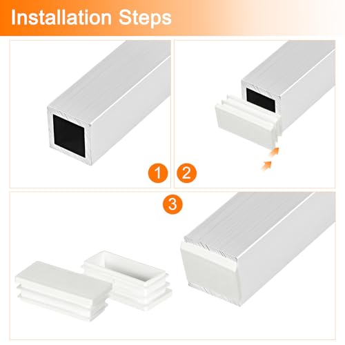 Image of uxcell 2 x 1 Inch Rectangle Plastic Plug, 4 Pcs White Pipe Tubing End Cap Plastic Plug Cap Insert Glide Insert for Metal Tubing Fence Table Chairs Furniture, White