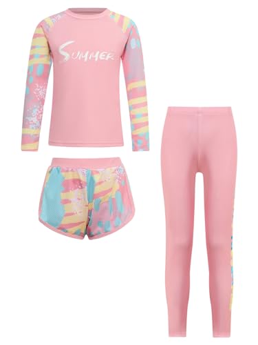 Unisex Girls Boys 3 Pcs Athletic Swimsuit UPF 50+ Rash Guard Sets Swim Top Boyshorts with Pants3