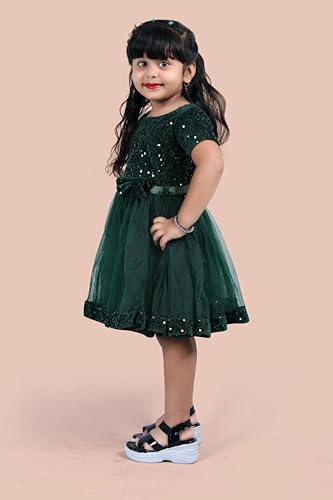 Image of Charming Girls' Kids Velvet & Net Frock with Knee-Length Short Sleeve A-line Round Neck Fit and Flare and Back Zipper Closure|Kids Dress for Baby Girls Birthday Outfit