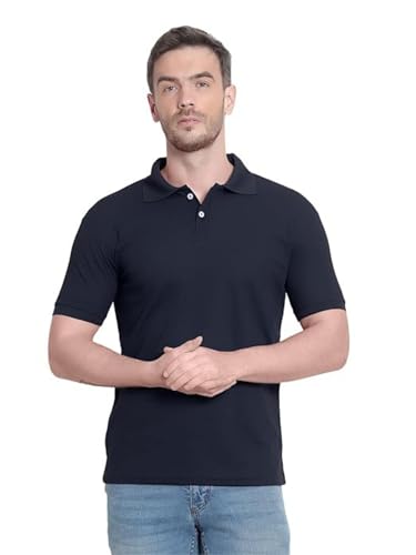 Image of Men's Poly Cotton-Matty Tshirt with Regular Fit Solid Pattern Half Sleeve Standard Length and Button Down Closure|Men's T-Shirts