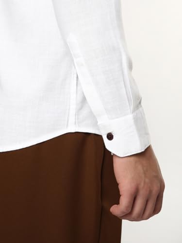 Image of Urbano Fashion Men's Linen Blend Full Sleeve Relaxed Fit Mandarin Collar Casual Solid Shirt